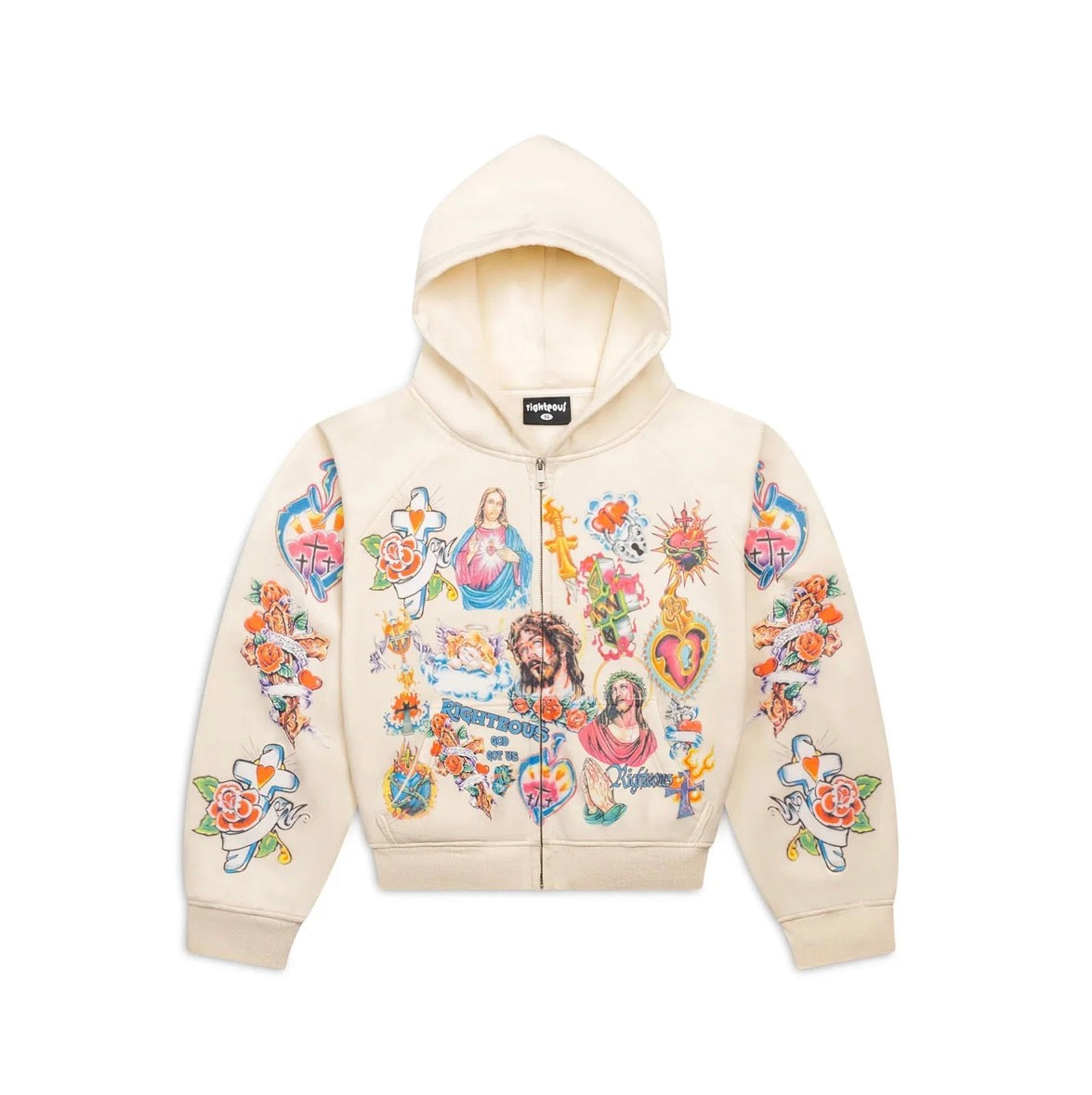WE ARE RIGHTEOUS CREME ZIP-UP HOODIE