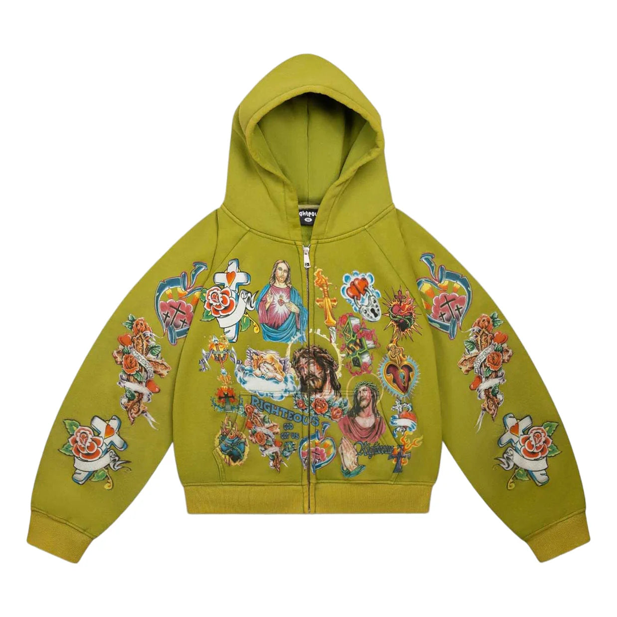 WE ARE RIGHTEOUS GREEN ZIP-UP HOODIE