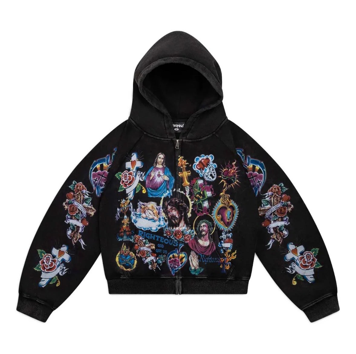 WE ARE RIGHTEOUS BLACK ZIP-UP HOODIE