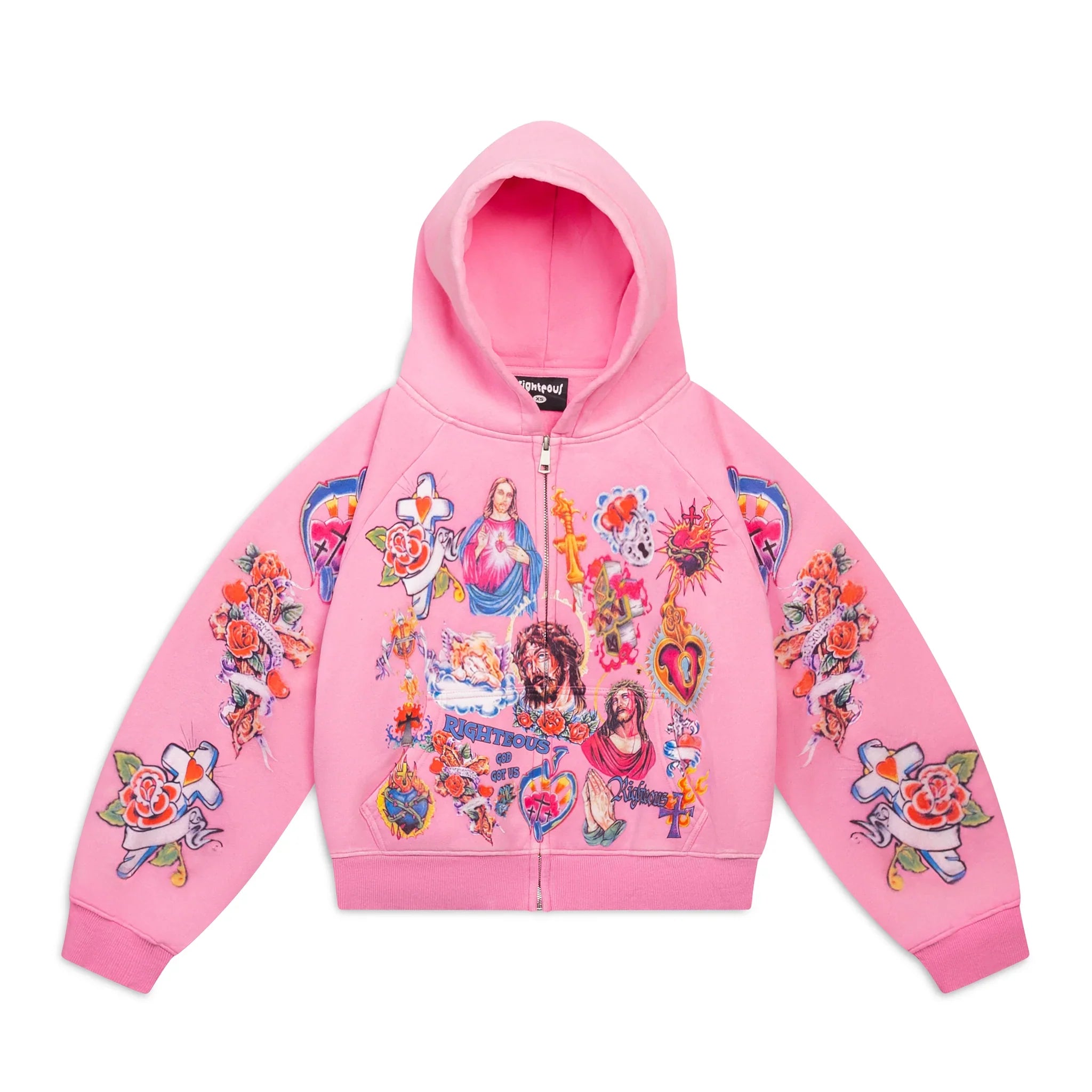 WE ARE RIGHTEOUS PINK ZIP-UP HOODIE